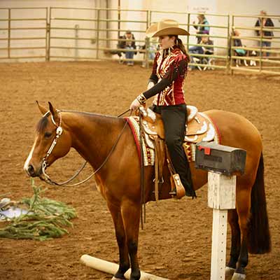 Deerfield equestrian team member at show